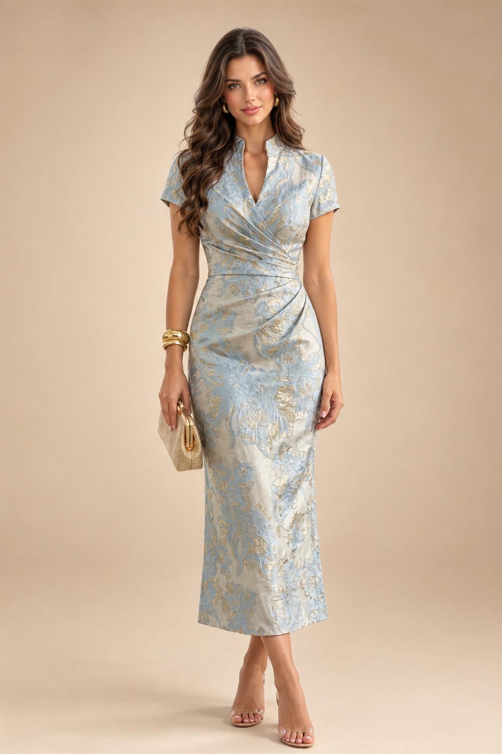 A-Line/Princess V-Neck Floor-Length Mother of the Bride & Groom Dresses with Ruffles & Ruched Waist (SHI22501284)