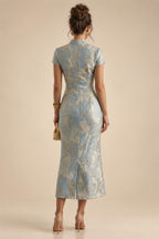 A-Line Satin V-Neck 3/4 Sleeve Mother of the Bride Dresses Floor-Length Ball Gown with Applique (SHI22500294)
