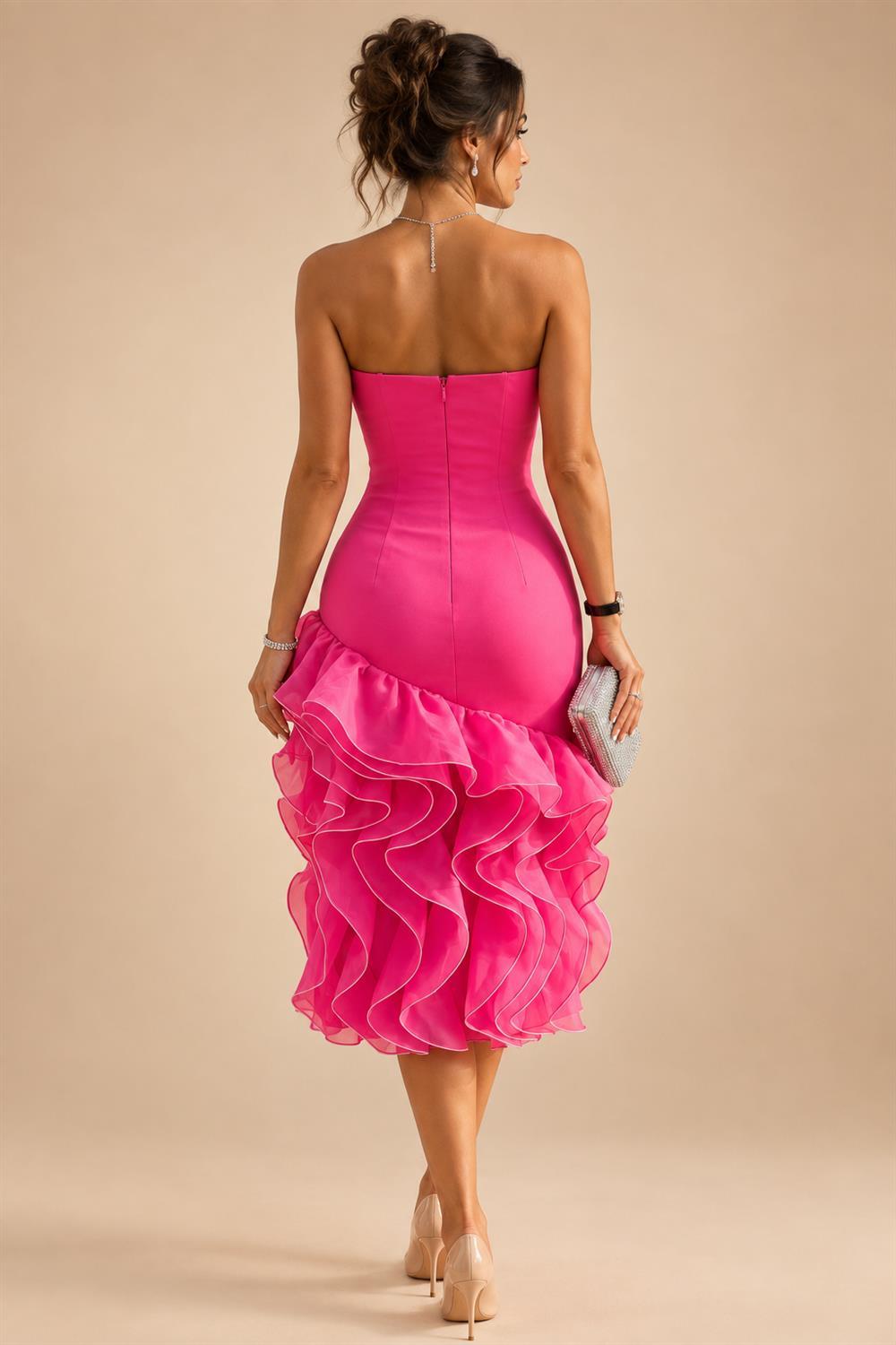Jacquard A-Line/Princess V-Neck Tea-Length Mother of the Bride & Groom Dresses with Ruched Waist (SHI22501056)