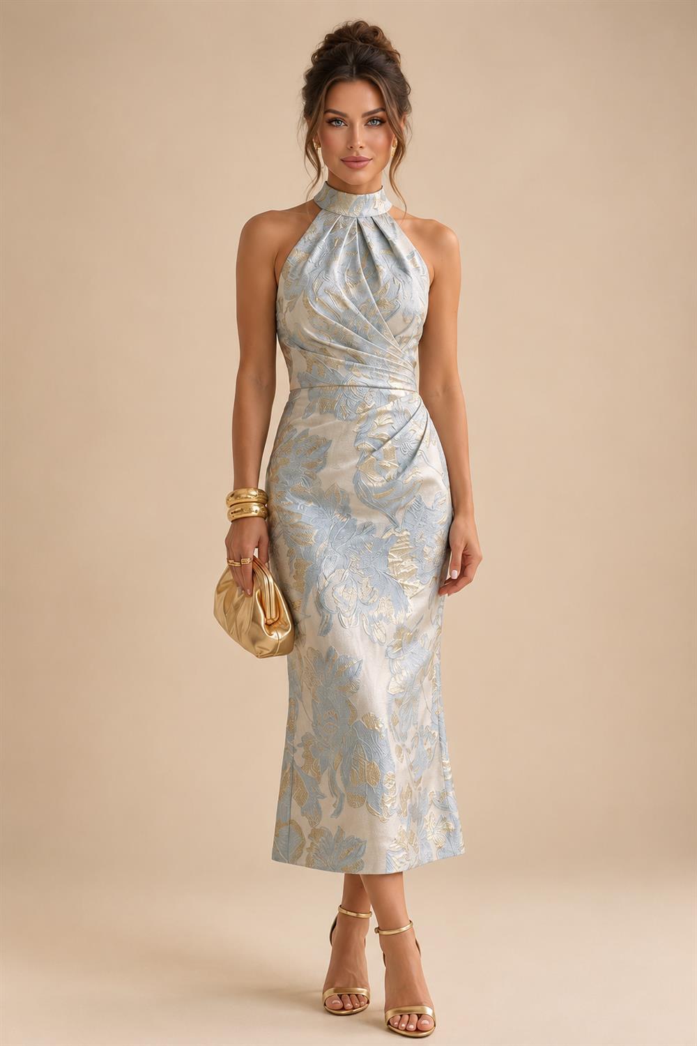 Jacquard A-Line/Princess V-Neck Floor-Length Mother of the Bride & Groom Dresses with Pockets (SHI22500987)