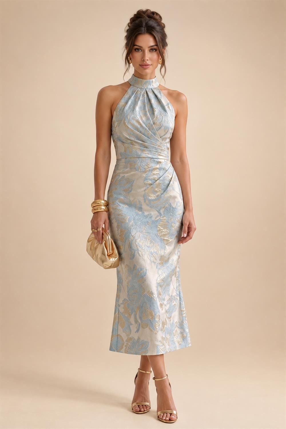 Sequin Floral A-Line/Princess V-Neck Floor-Length Mother of the Bride & Groom Dresses with 3D Flowers & Pleats (SHI22501350)