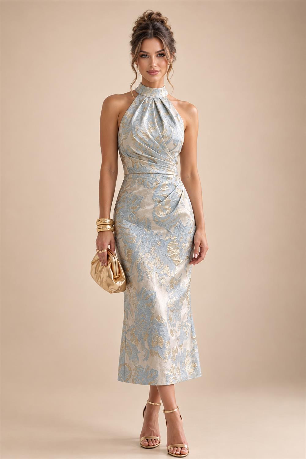 Jacquard A-Line/Princess Scoop Neck Floor-Length Mother of the Bride & Groom Dresses with Ruffles & Ruched Waist (SHI22501201)