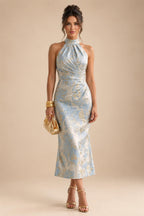 Jacquard Sheath/Column V-Neck Tea-Length Mother of the Bride & Groom Dresses for Women (SHI22501292)