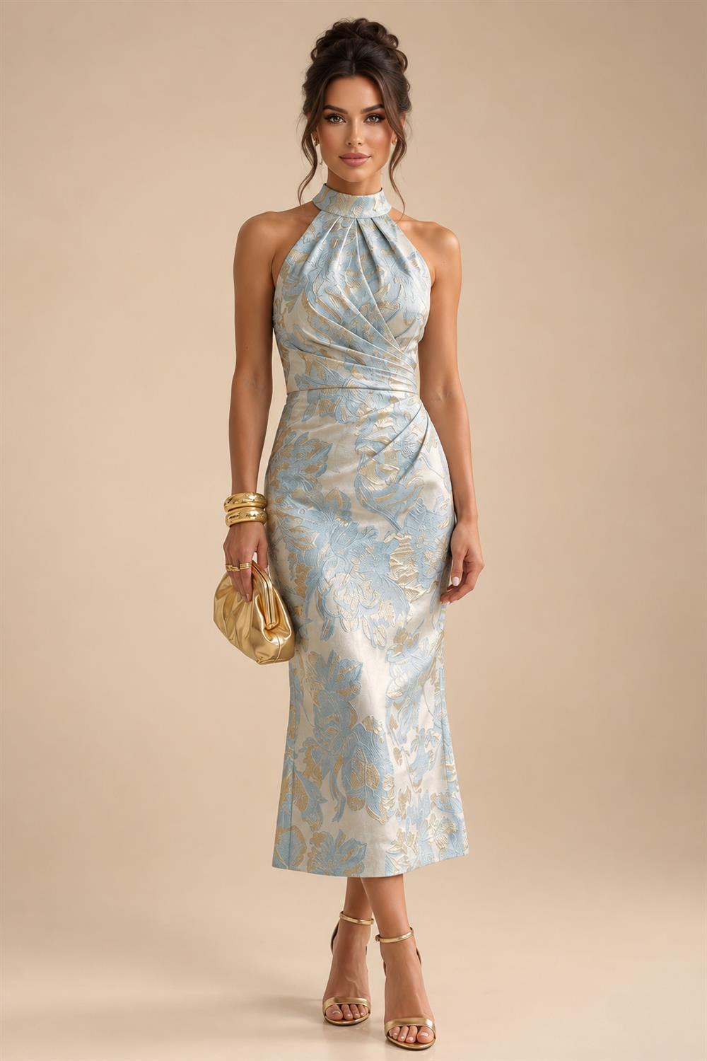 A-Line/Princess V-Neck Chiffon Maxi Mother of the Bride & Groom Dresses with Feather Trim & Pleats (SHI22501651)