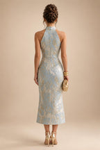 Jacquard Sheath/Column V-Neck Tea-Length Mother of the Bride & Groom Dresses for Women (SHI22501292)