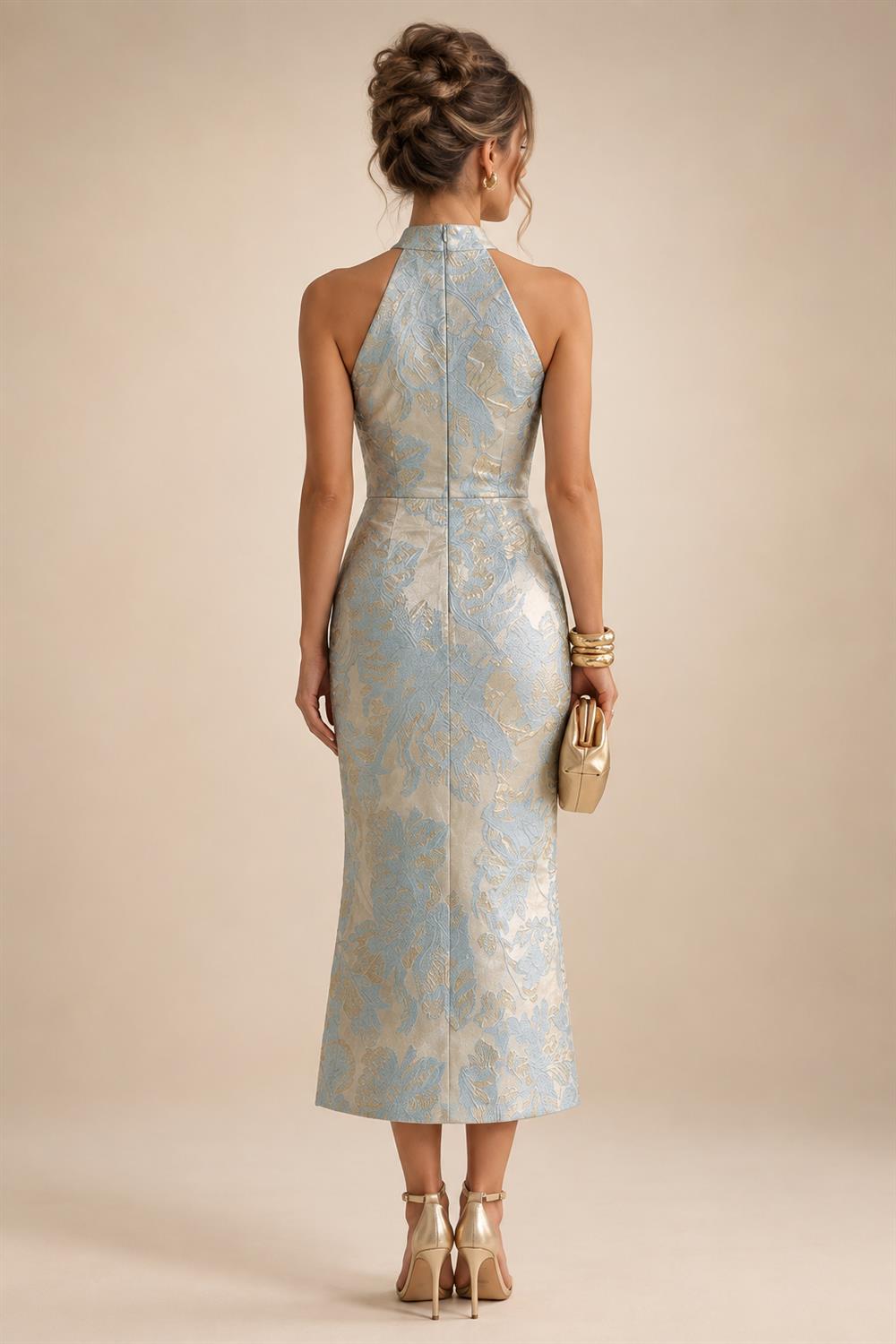Jacquard Sheath/Column V-Neck Floor-Length Mother of the Bride & Groom Dresses with Ruched Waist (SHI22501057)