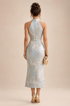 Jacquard A-Line/Princess V-Neck Tea-Length Mother of the Bride & Groom Dresses with Ruched Waist (SHI22501056)