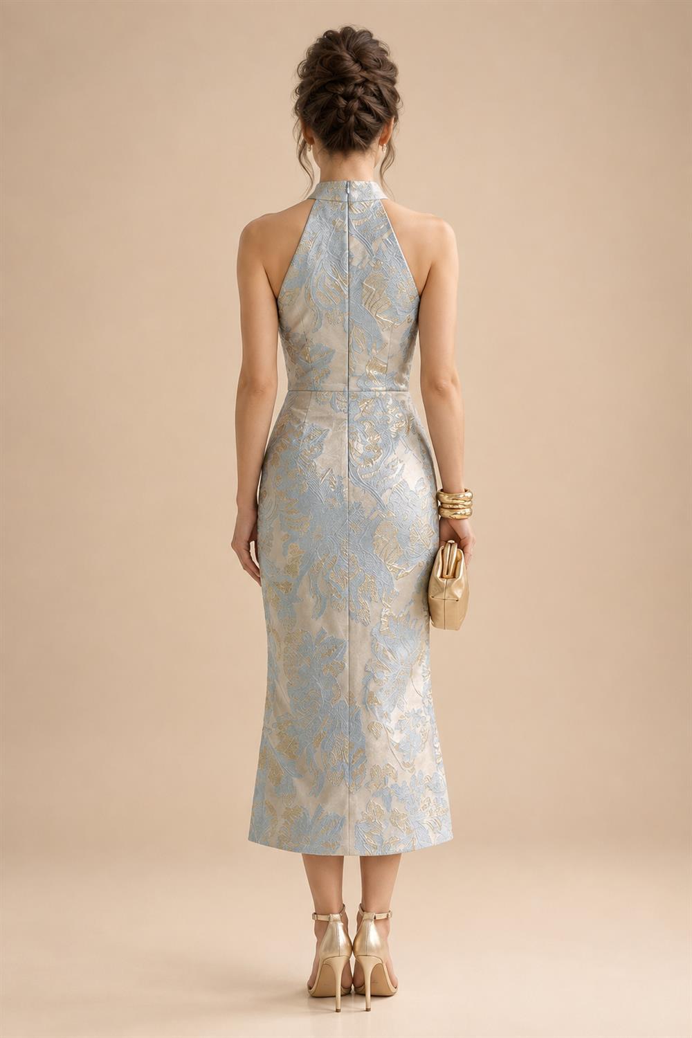 A-Line/Princess Scoop Neck Chiffon Maxi Mother of the Bride & Groom Dresses with Lace Appliques, Sweep Train & Pleats (SHI22501636)