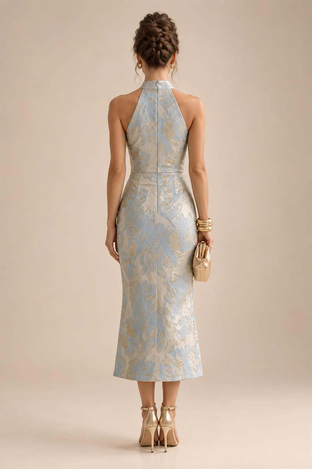 Jacquard A-Line/Princess V-Neck Floor-Length Mother of the Bride & Groom Dresses with Ruched Waist & Pockets (SHI22501298)