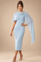 Jacquard A-Line/Princess V-Neck Tea-Length Mother of the Bride & Groom Dresses with Ruched Waist (SHI22501056)