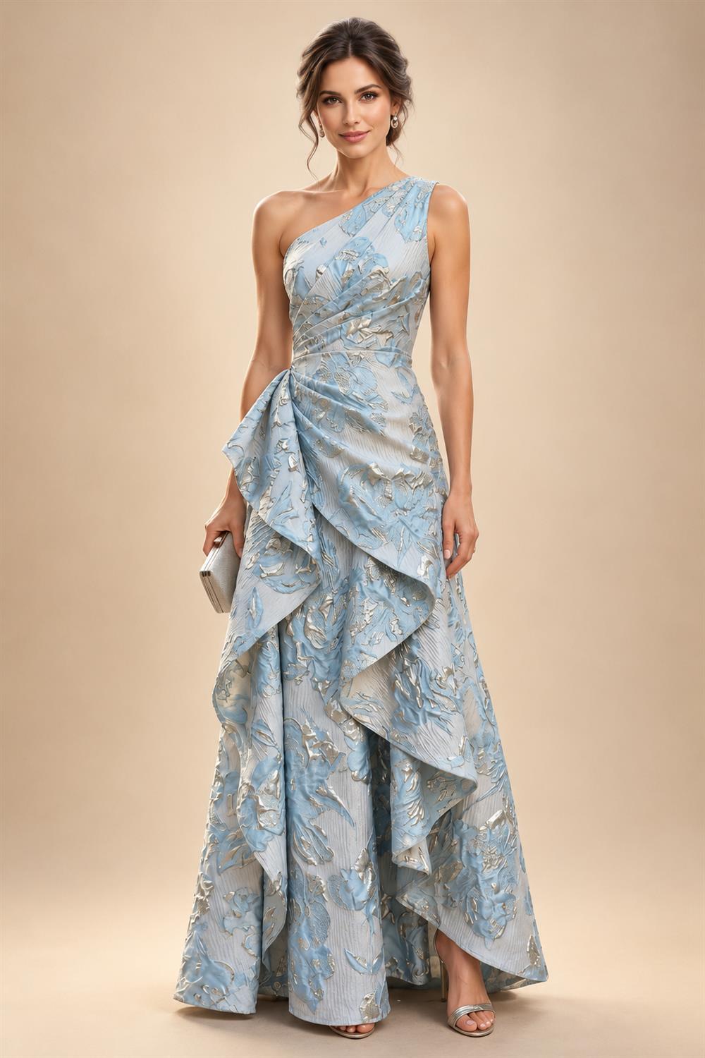 Sheath Satin Tea-Length Mother of the Bride & Groom Dresses with 3/4 Bell Sleeves & Crystal Embellished Belt (SHI22500471)