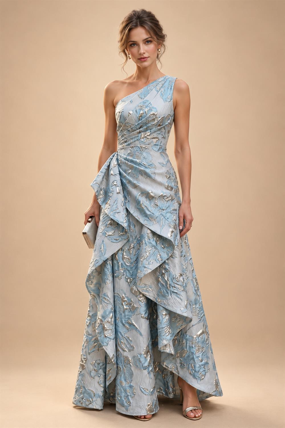 Jacquard Sheath/Column V-Neck Floor-Length Mother of the Bride & Groom Dresses with Ruched Waist (SHI22501057)
