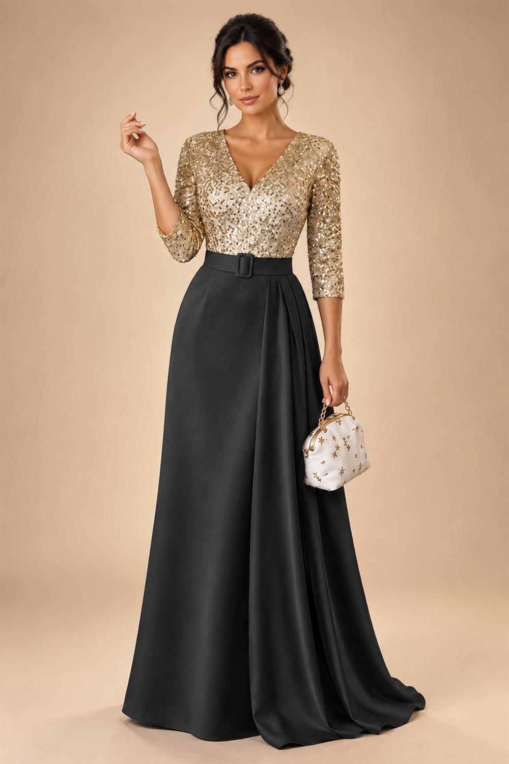 A-Line/Princess V-Neck Floor-Length Mother of the Bride & Groom Dresses with Ruffles & Ruched Waist (SHI22501284)