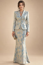 Jacquard Sheath/Column V-Neck Tea-Length Mother of the Bride & Groom Dresses for Women (SHI22501292)