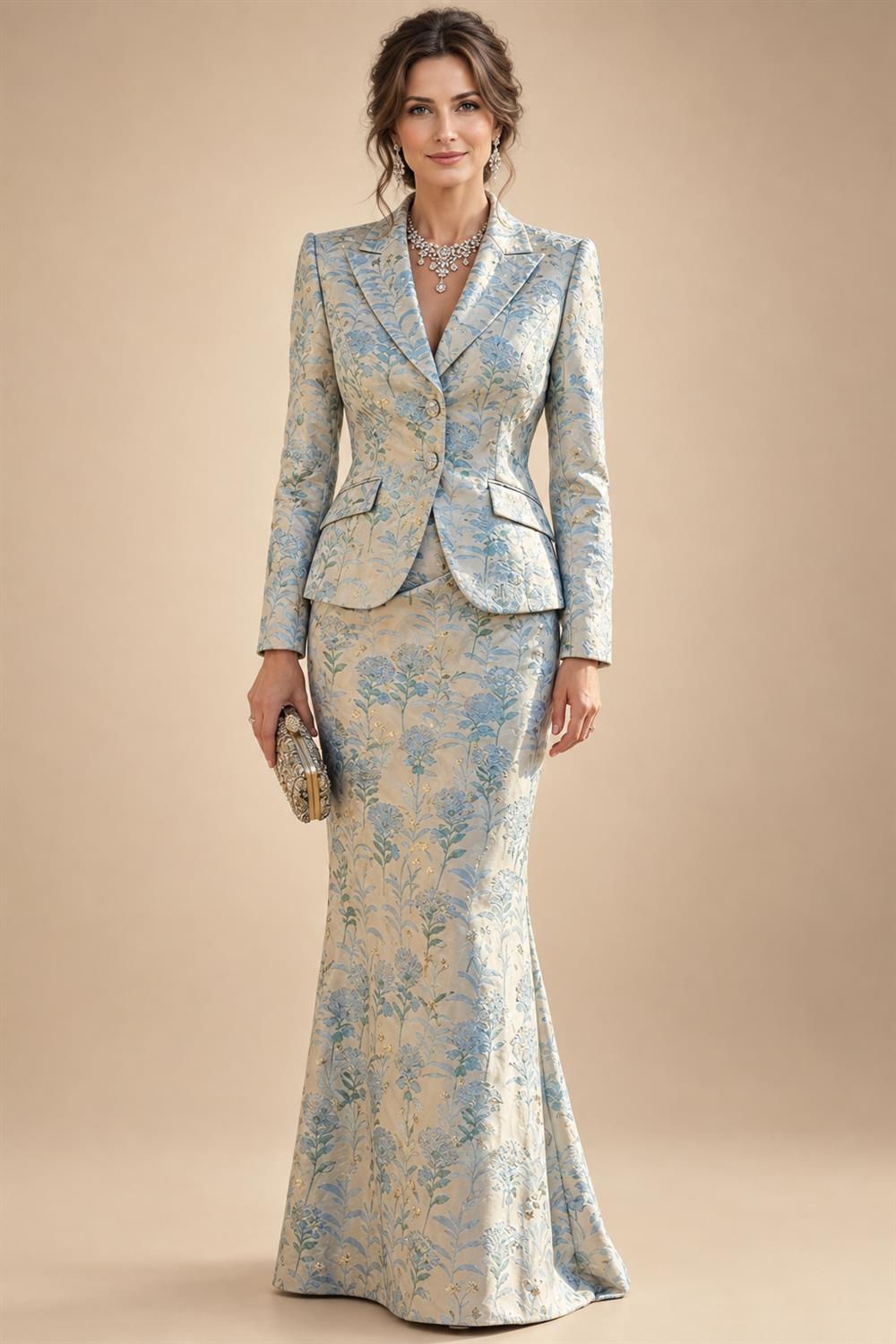 Jacquard Sheath/Column V-Neck Tea-Length Mother of the Bride & Groom Dresses for Women (SHI22501292)