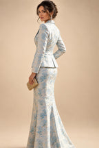 Jacquard Sheath/Column V-Neck Tea-Length Mother of the Bride & Groom Dresses for Women (SHI22501292)