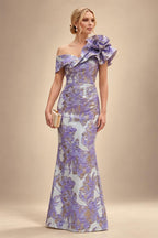 Sheath Floral Jacquard Off Shoulder Mother of the Bride & Groom Dresses with Flower (SHI22500777)