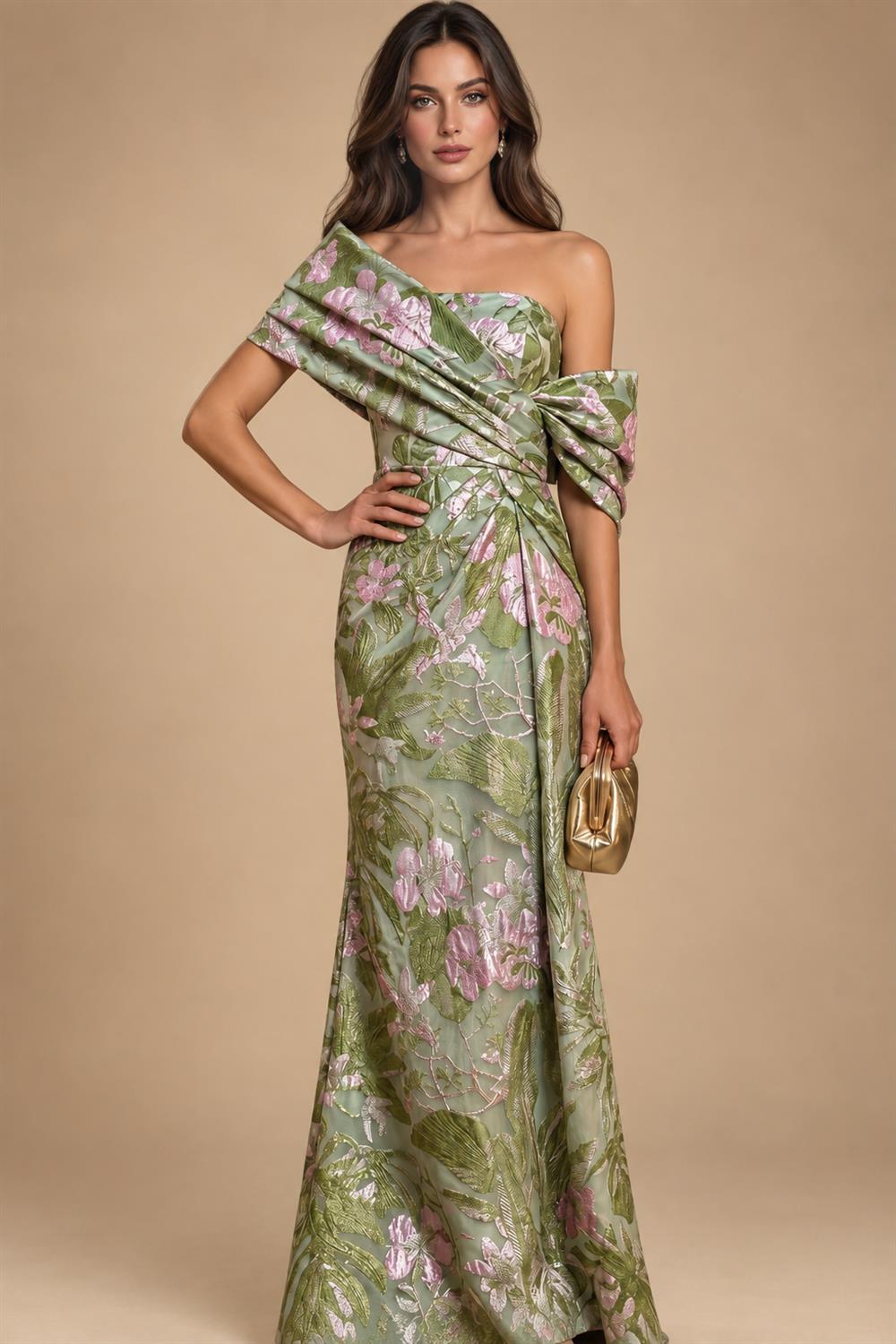 Sheath Satin Jacquard Off Shoulder Floor-Length Mother of the Bride & Groom Dresses (SHI22500823)