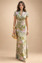 Jacquard Sheath/Column V-Neck Floor-Length Mother of the Bride & Groom Dresses with Ruched Waist (SHI22501057)