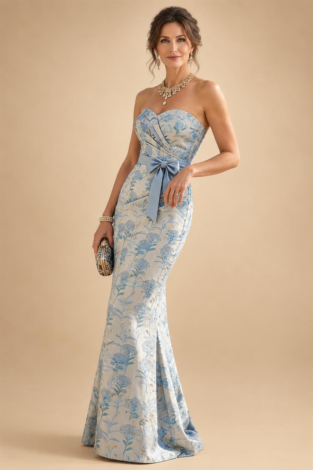 Sheath Floral Jacquard Off Shoulder Mother of the Bride & Groom Dresses with Flower (SHI22500777)