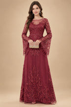A-Line Chiffon Floral Print 3/4 Cape Sleeves Tiered Mother of the Bride & Groom Dresses with Beaded Waist Embellishment (SHI22500669)