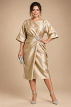 A-Line Metallic Satin Off Shoulder Bow Mother of the Bride & Groom Dresses with Floral Lace Appliques, Ruched Waist & Sweep Train (SHI22500425)