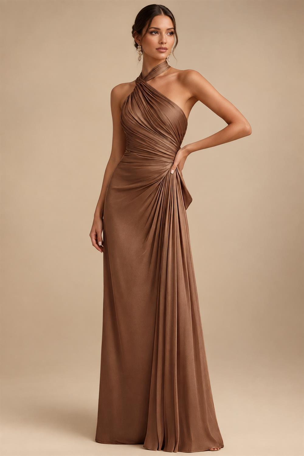 Jacquard A-Line/Princess V-Neck Tea-Length Mother of the Bride & Groom Dresses with Ruched Waist (SHI22501056)