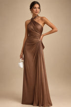 Satin A Line Round Neck Ruched Pleats Mother of the Bride & Groom Dresses (SHI22500952)