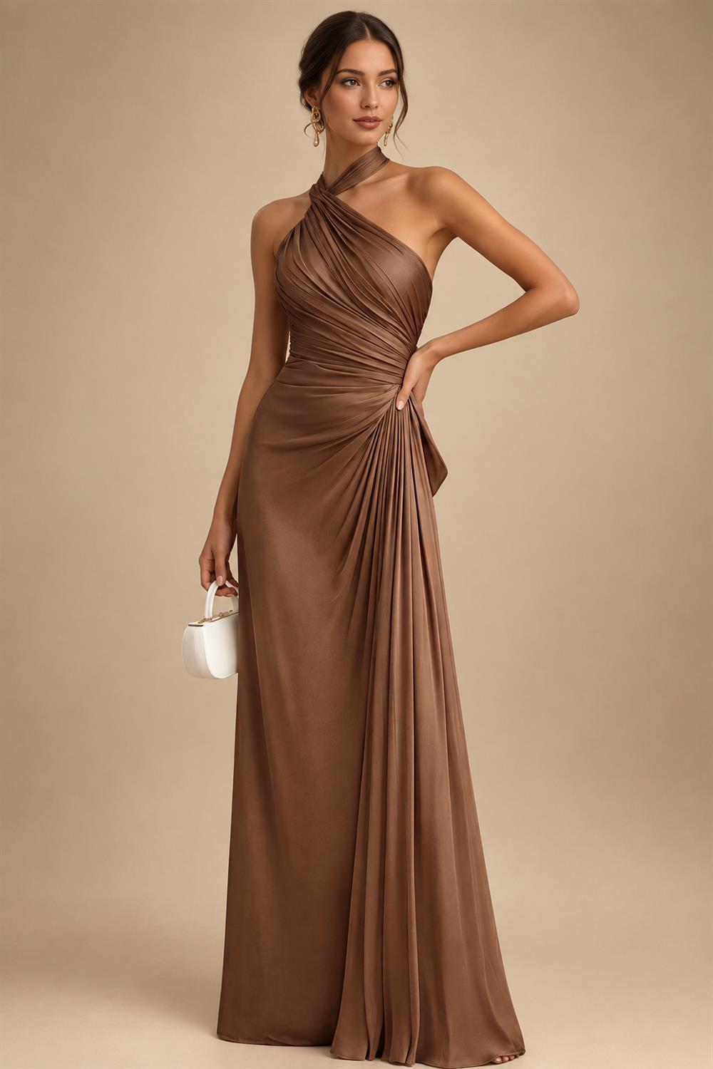 Satin A Line Round Neck Ruched Pleats Mother of the Bride & Groom Dresses (SHI22500952)