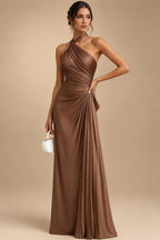 A-Line/Princess Scoop Neck Chiffon Maxi Mother of the Bride & Groom Dresses with Lace Appliques, Sweep Train & Pleats (SHI22501636)