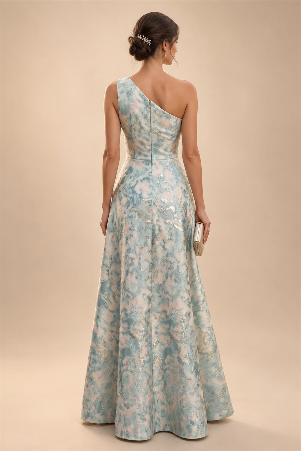 Jacquard A-Line/Princess V-Neck Tea-Length Mother of the Bride & Groom Dresses with Ruched Waist (SHI22501056)