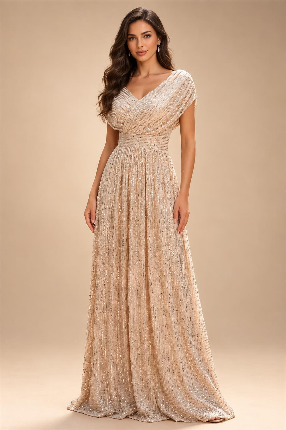 Sequin Floral A-Line/Princess V-Neck Floor-Length Mother of the Bride & Groom Dresses with 3D Flowers & Pleats (SHI22501348)