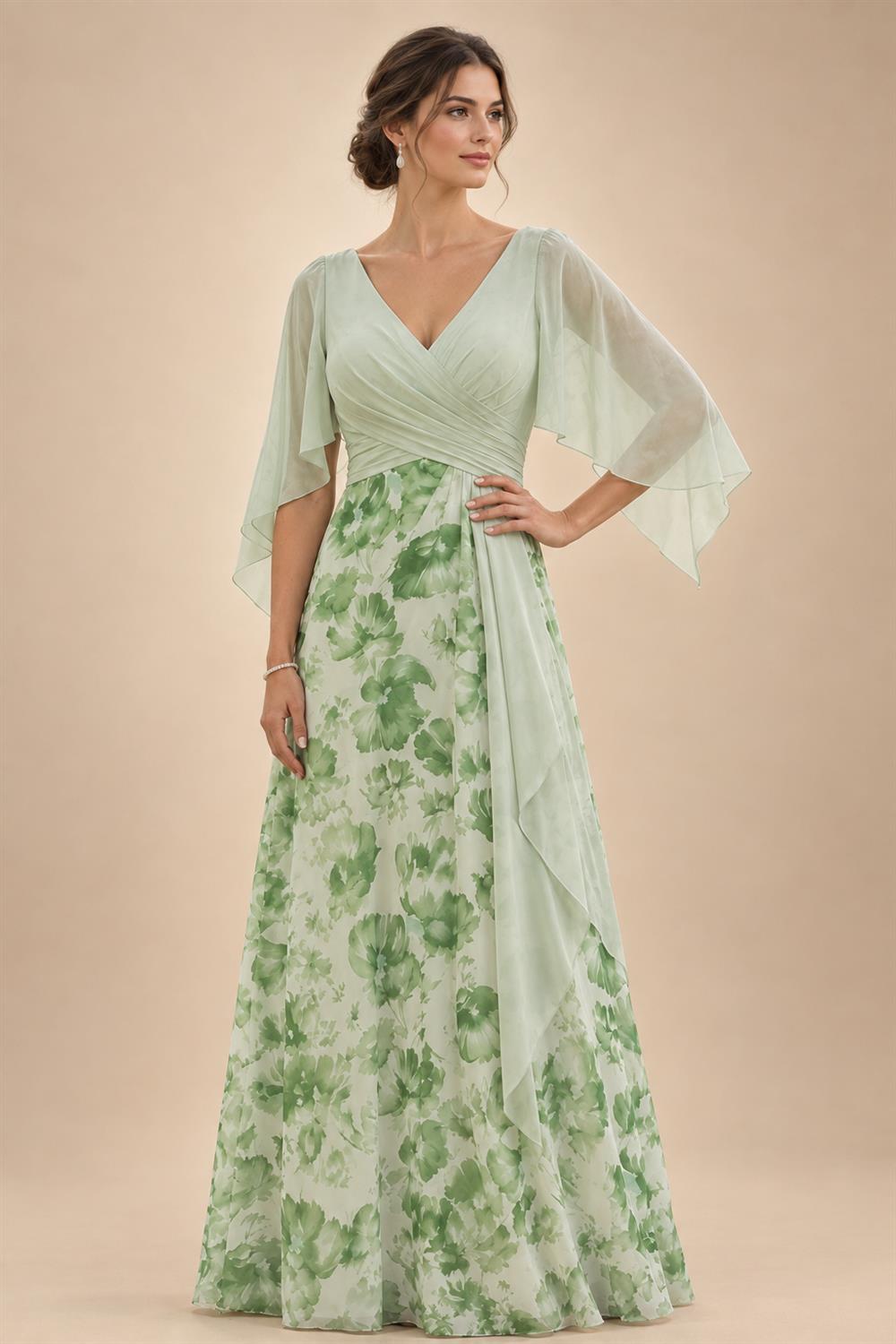 A-Line/Princess V-Neck Floor-Length Mother of the Bride & Groom Dresses with Ruffles & Ruched Waist (SHI22501284)