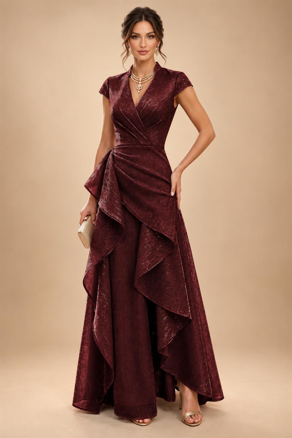 A-Line/Princess V-Neck Floor-Length Mother of the Bride & Groom Dresses with Ruffles & Ruched Waist (SHI22501284)