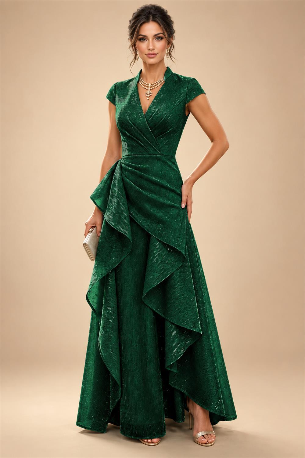A-Line/Princess V-Neck Floor-Length Mother of the Bride & Groom Dresses with Ruffles & Ruched Waist (SHI22501284)