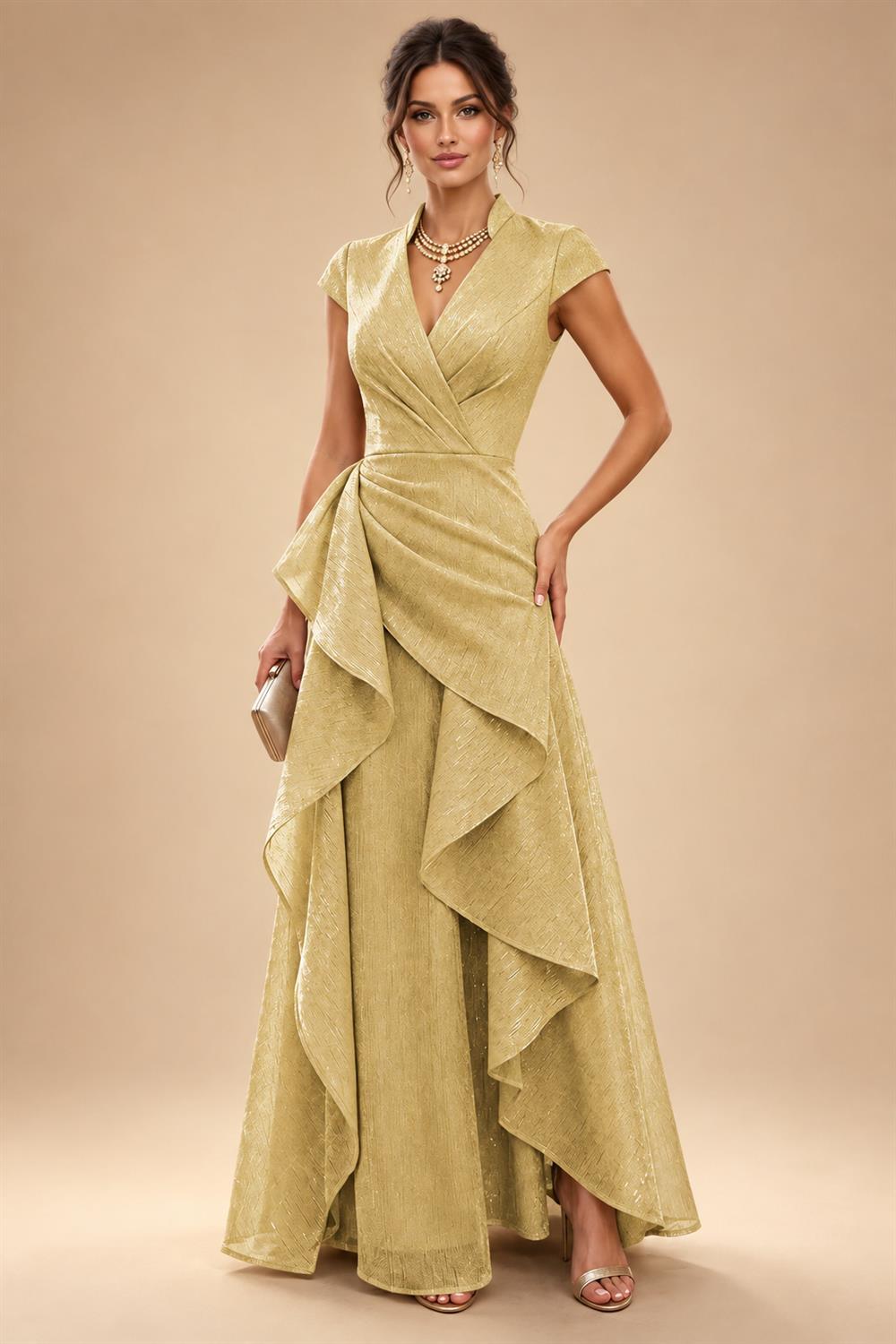 A-Line/Princess V-Neck Floor-Length Mother of the Bride & Groom Dresses with Ruffles & Ruched Waist (SHI22501284)