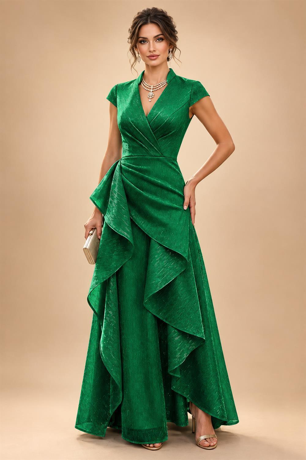 A-Line/Princess V-Neck Floor-Length Mother of the Bride & Groom Dresses with Ruffles & Ruched Waist (SHI22501284)