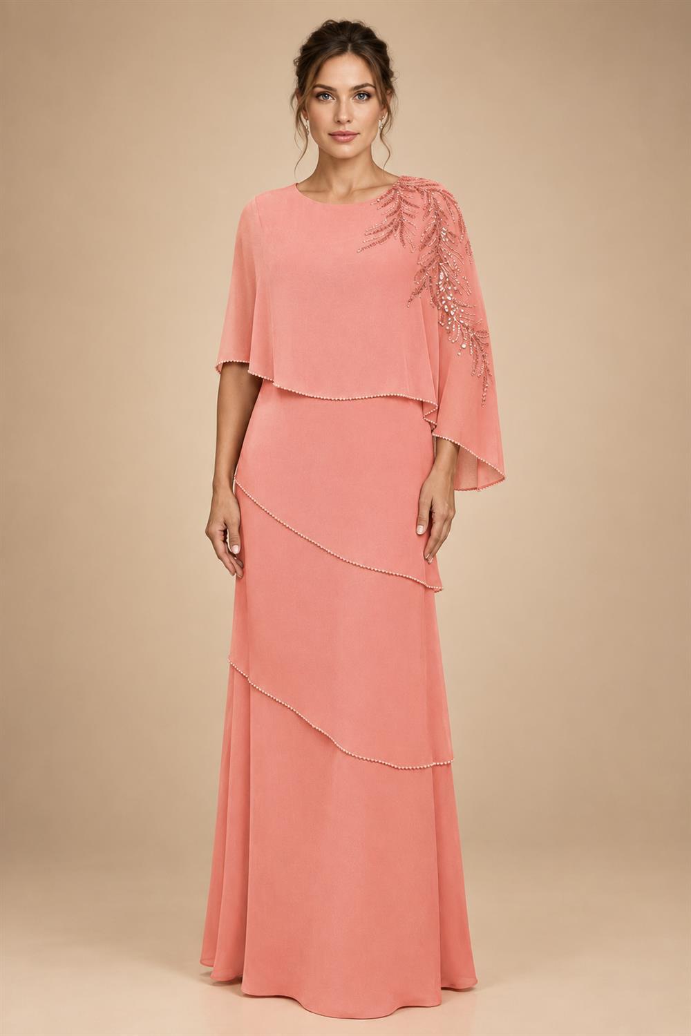 Chiffon A-Line/Princess Scoop Neck Floor-Length Mother of the Bride & Groom Dresses with Tiered Layers (SHI22501536)