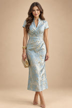 A-Line Chiffon 3/4 Flutter Sleeves Mother of the Bride & Groom Dresses with Beaded Lace Embroidered Bodice (SHI22500645)