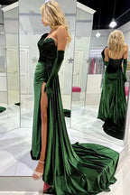 Finnegan | Emerald Sweetheart Long Prom Dress with Attached Train by KissProm