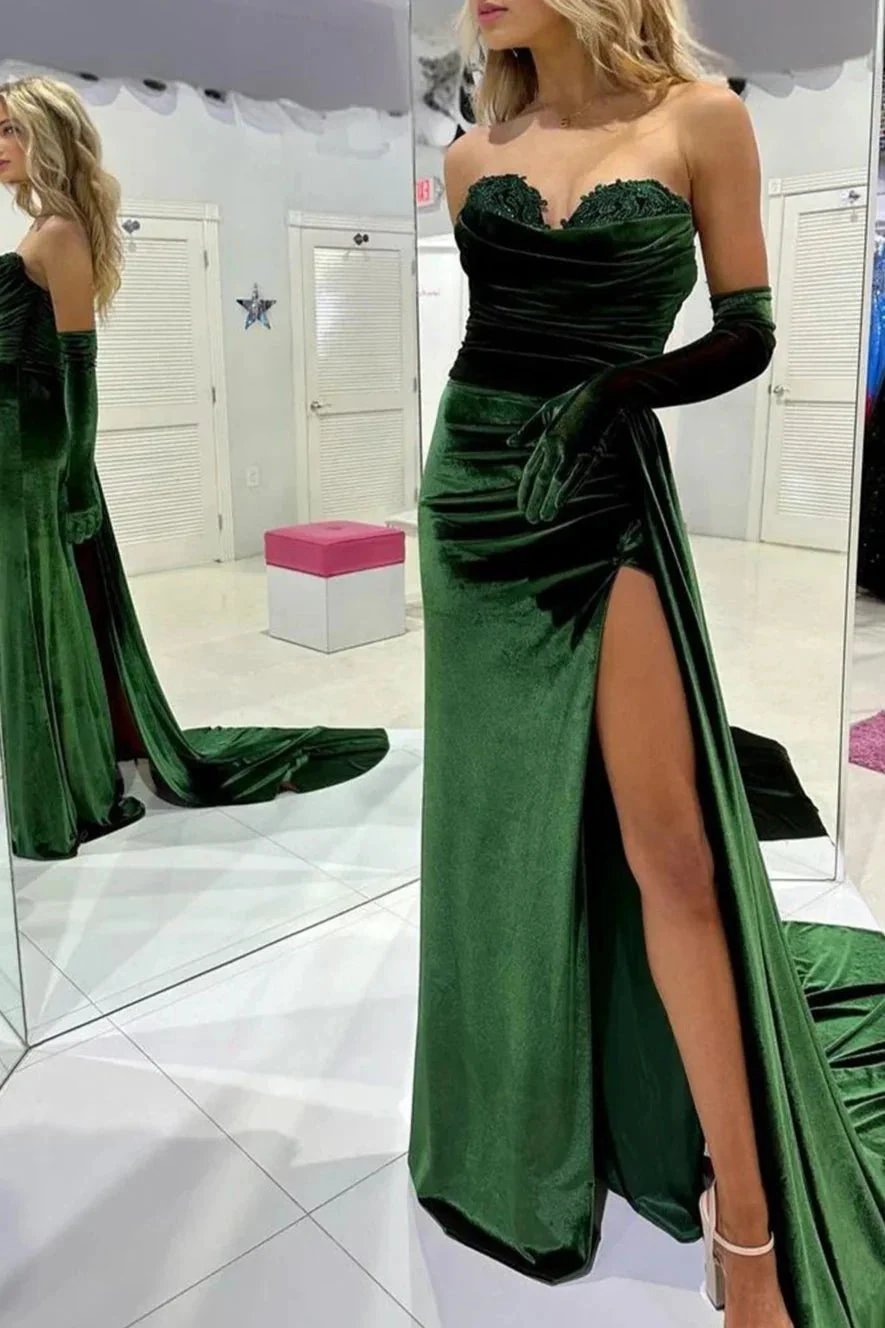 Finnegan | Emerald Sweetheart Long Prom Dress with Attached Train by KissProm