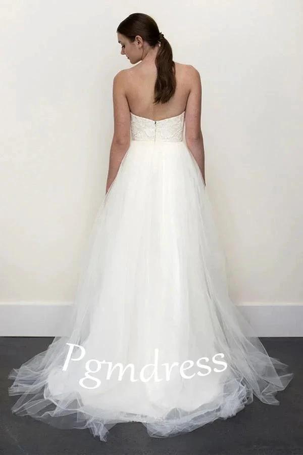 Floor Length A-line Off-the-shoulder Backless Chiffon Wedding Dress WD072 by pgmdress