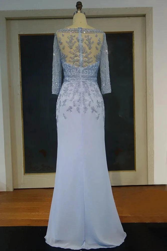 Floor Length A-line Scoop Long Sleeves Sequined Chiffon Prom Dresses by misshow.com