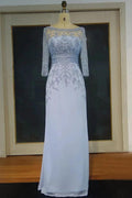 Floor Length A-line Scoop Long Sleeves Sequined Chiffon Prom Dresses by misshow.com
