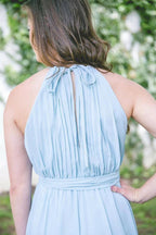 Floor-Length High Split Blue Chiffon Sleeveless Bridesmaid Dress BD038 by pgmdress