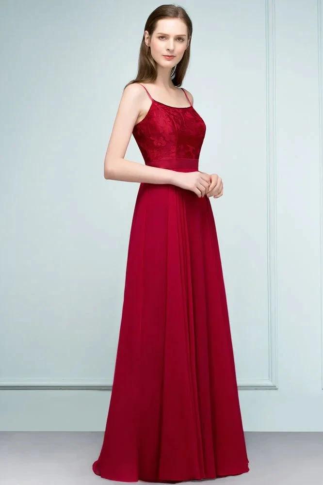 Floor Length Lace Appliques A-line Spaghetti Prom Dresses by misshow.com