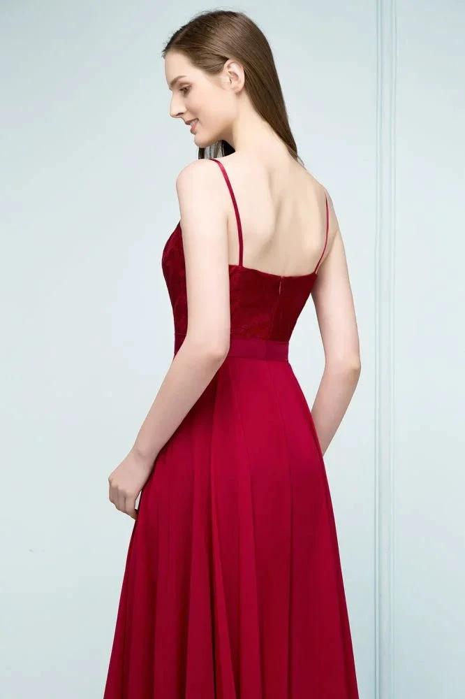 Floor Length Lace Appliques A-line Spaghetti Prom Dresses by misshow.com