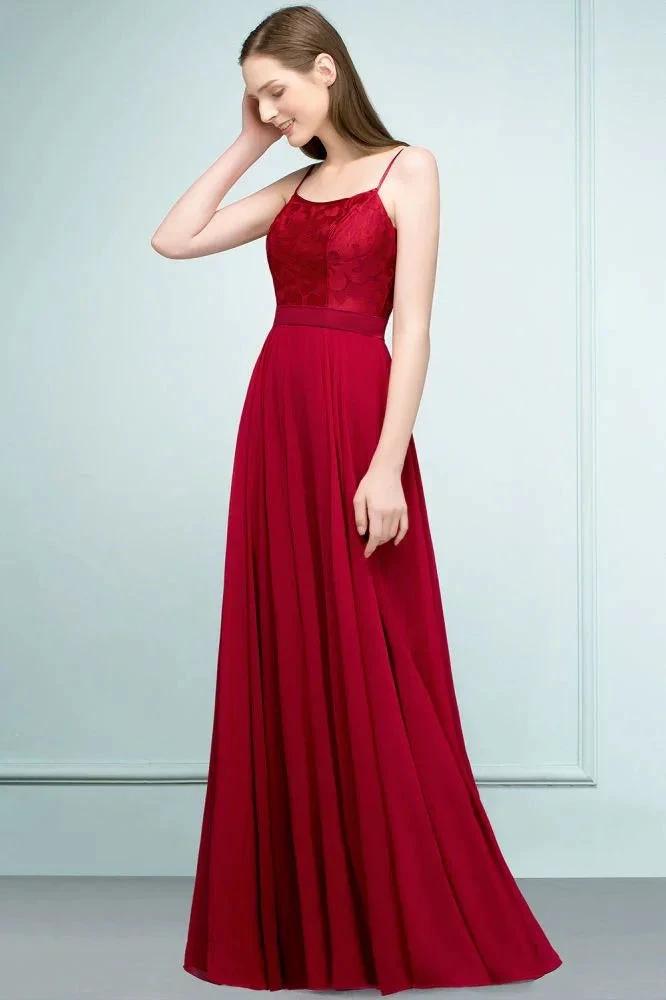 Floor Length Lace Appliques A-line Spaghetti Prom Dresses by misshow.com