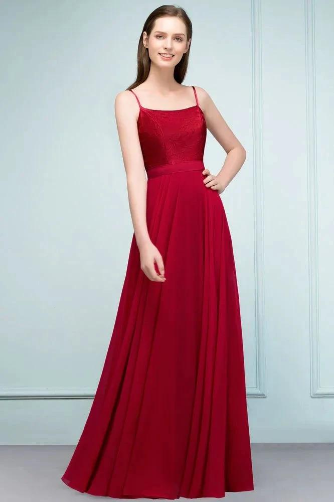 Floor Length Lace Appliques A-line Spaghetti Prom Dresses by misshow.com