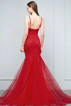 Floor Length Mermaid Illusion Neckline Sleeveless Tulle Lace Prom Dresses by misshow.com